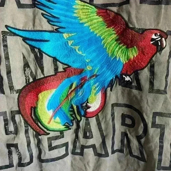 Zara Military Speak Up Trench Motor Biker Graphic Bird Olive Green Jacket XS - Picture 10 of 15